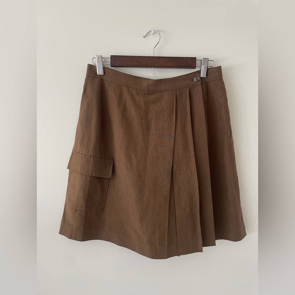Vintage Silk Linen Blend Skort Wrap Skirt Minimalist Coastal Women 10 Dana B